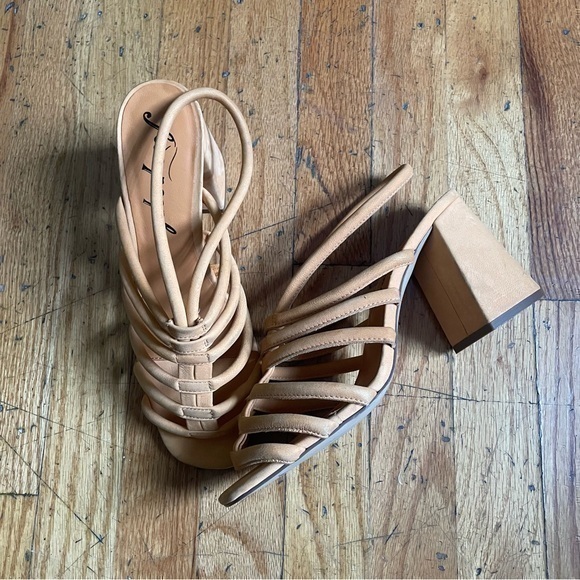 Free People Shoes - Free People Hot Orange Leather Block Heel Strappy Sandals Size 10